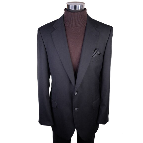 Alan Flusser Sport Coat Jacket Blazer Sz 44L Solid Black 2-Button Poly Blend EUC - Picture 2 of 14